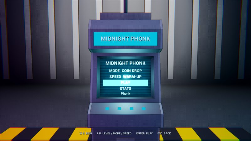 A Pulse Range cabinet with its on-screen menu showing mode, speed and play rows.