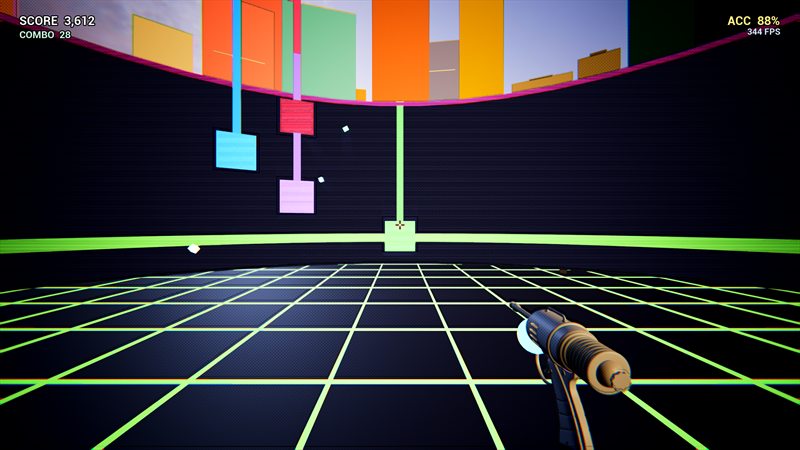 Pulse Range gameplay on the green stage with a high combo counter.